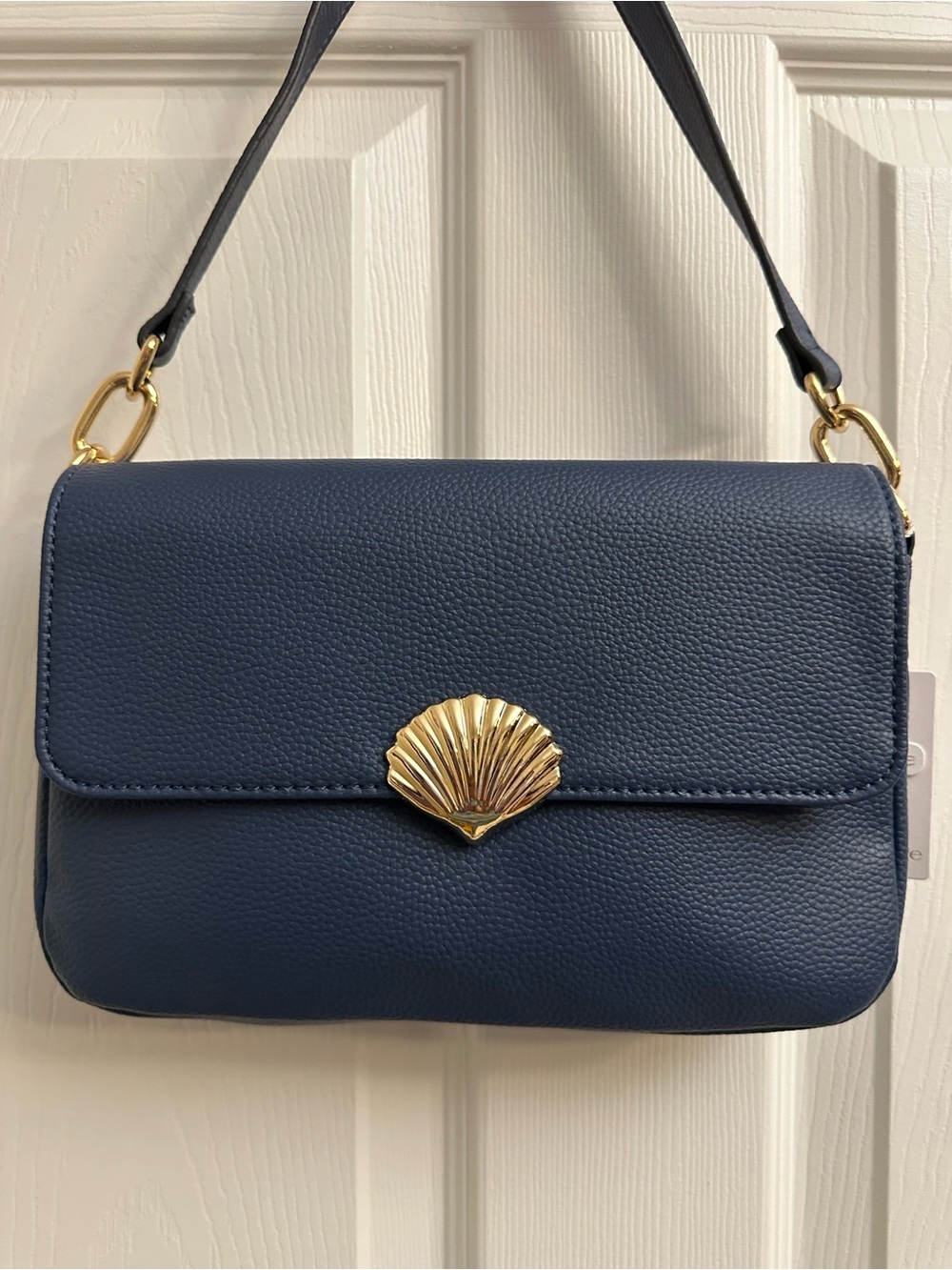 Nanette Lepore Navy Shoulder Bag with Gold Shell Detail